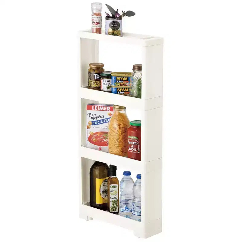 Chariot de rangement fin à 3 niveaux avec roulettes – Gain de place, sans outils, blanc