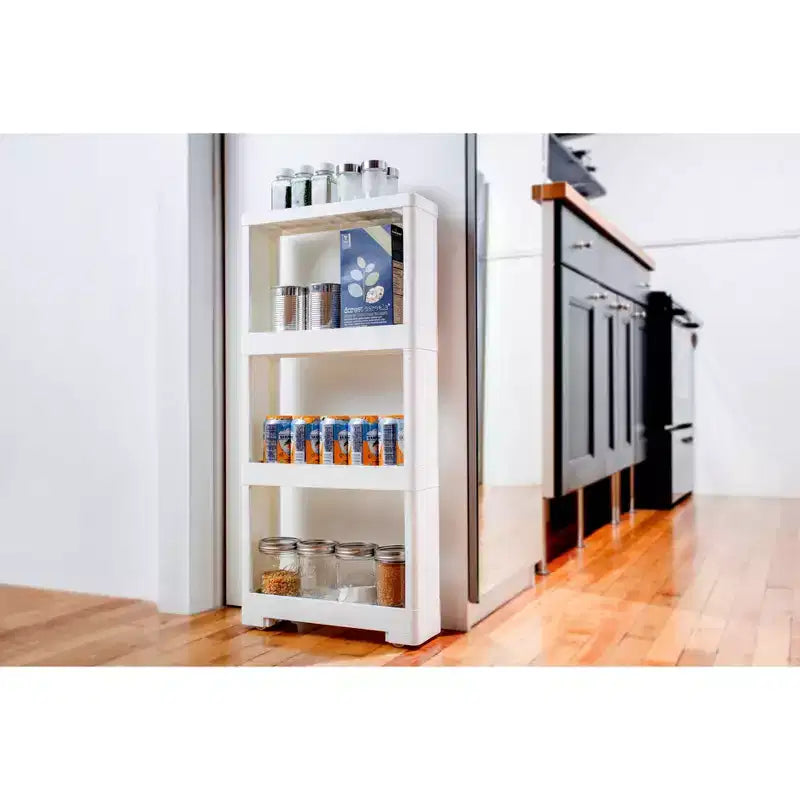 Chariot de rangement fin à 3 niveaux avec roulettes – Gain de place, sans outils, blanc
