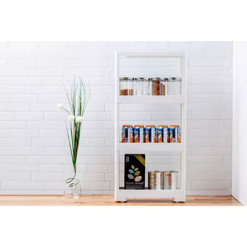 Chariot de rangement fin à 3 niveaux avec roulettes – Gain de place, sans outils, blanc