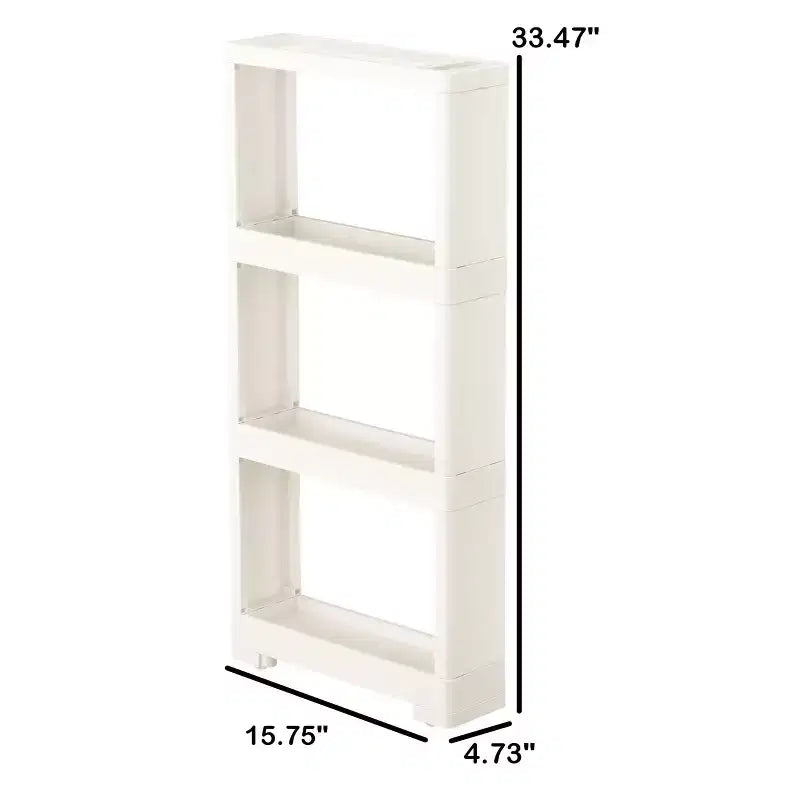 Chariot de rangement fin à 3 niveaux avec roulettes – Gain de place, sans outils, blanc