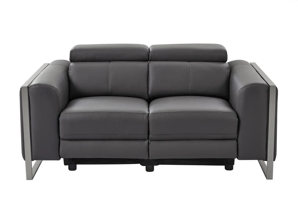 Canapé 2 places électrique en cuir gris anthracite Meublori