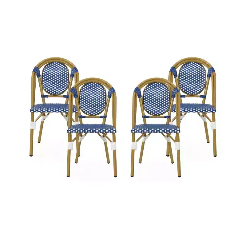 Christopher Knight Home Remi 4pk Outdoor French Cafe Chairs - Blue/White/Bamboo