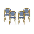 Christopher Knight Home Remi 4pk Outdoor French Cafe Chairs - Blue/White/Bamboo