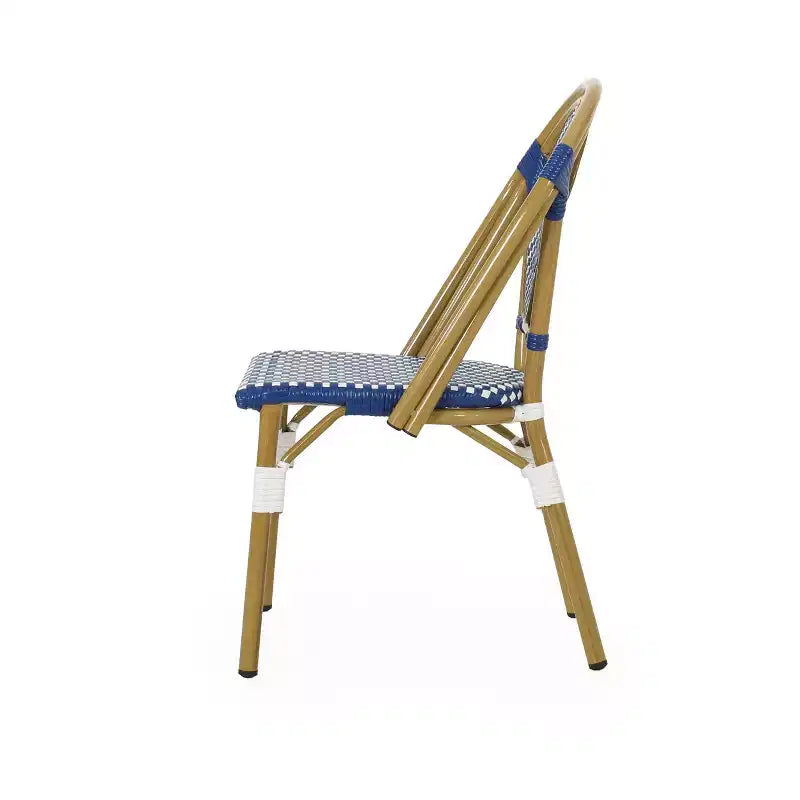 Christopher Knight Home Chaises de café françaises d'extérieur Remi, lot de 4 - Bleu/Blanc/Bambou