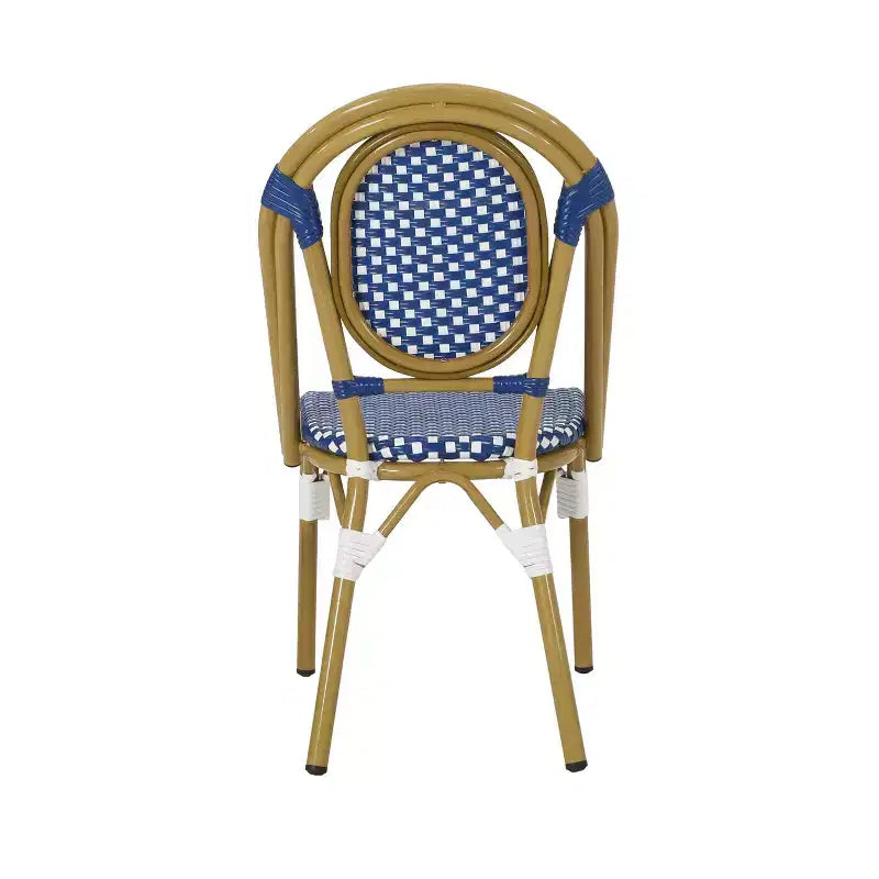 Christopher Knight Home Chaises de café françaises d'extérieur Remi, lot de 4 - Bleu/Blanc/Bambou