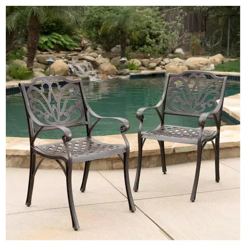 Alfresco, lot de 2 chaises de salle à manger en fonte d'aluminium : Robustes, Résistantes aux intempéries - Christopher Knight Home