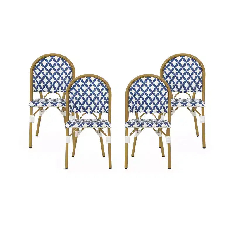 Christopher Knight Home Louna 4pk Outdoor French Cafe Chairs with Bamboo Finish - Blue/White