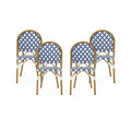 Christopher Knight Home Louna 4pk Outdoor French Cafe Chairs with Bamboo Finish - Blue/White