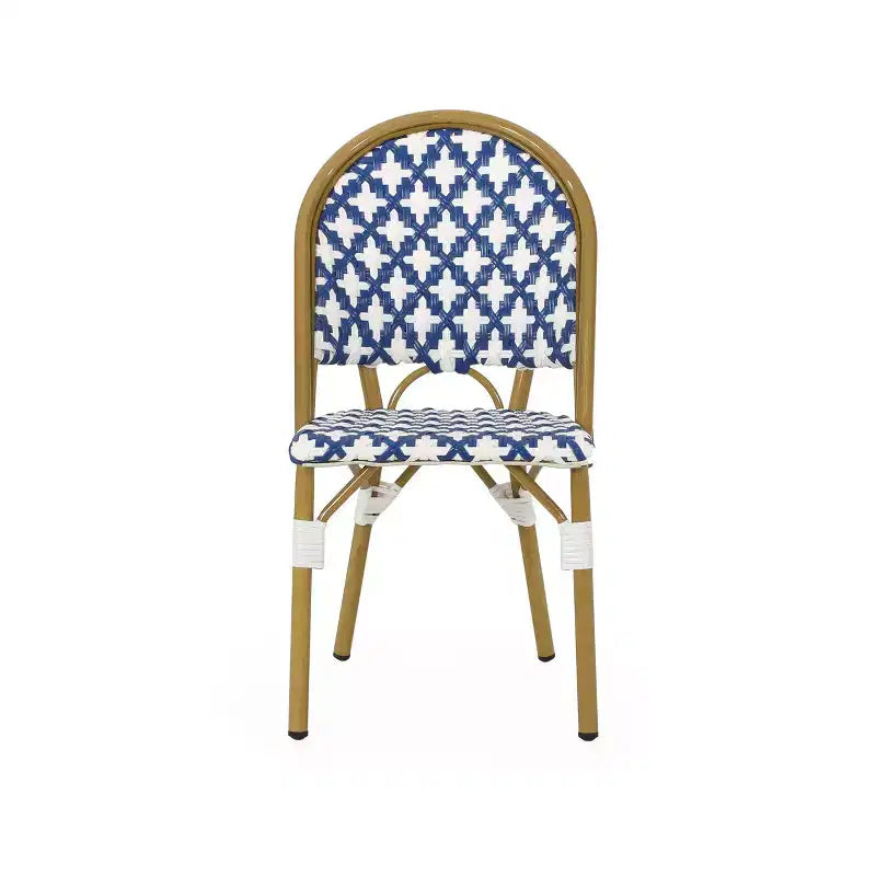 Christopher Knight Home Louna Lot de 4 chaises de bistrot d'extérieur avec finition bambou – Bleu/Blanc