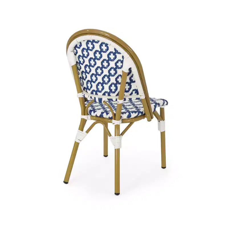 Christopher Knight Home Louna Lot de 4 chaises de bistrot d'extérieur avec finition bambou – Bleu/Blanc