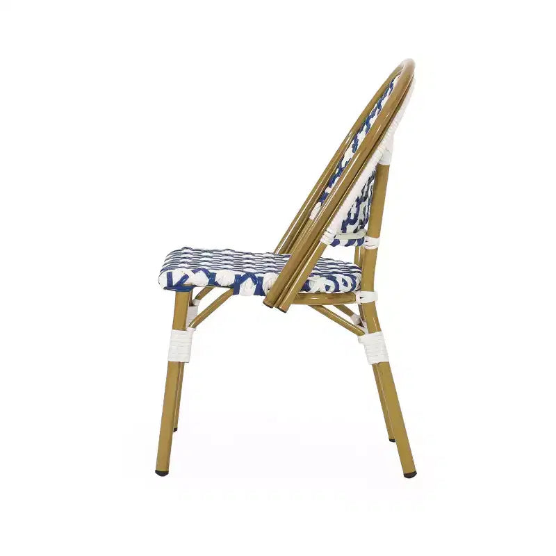 Christopher Knight Home Louna Lot de 4 chaises de bistrot d'extérieur avec finition bambou – Bleu/Blanc