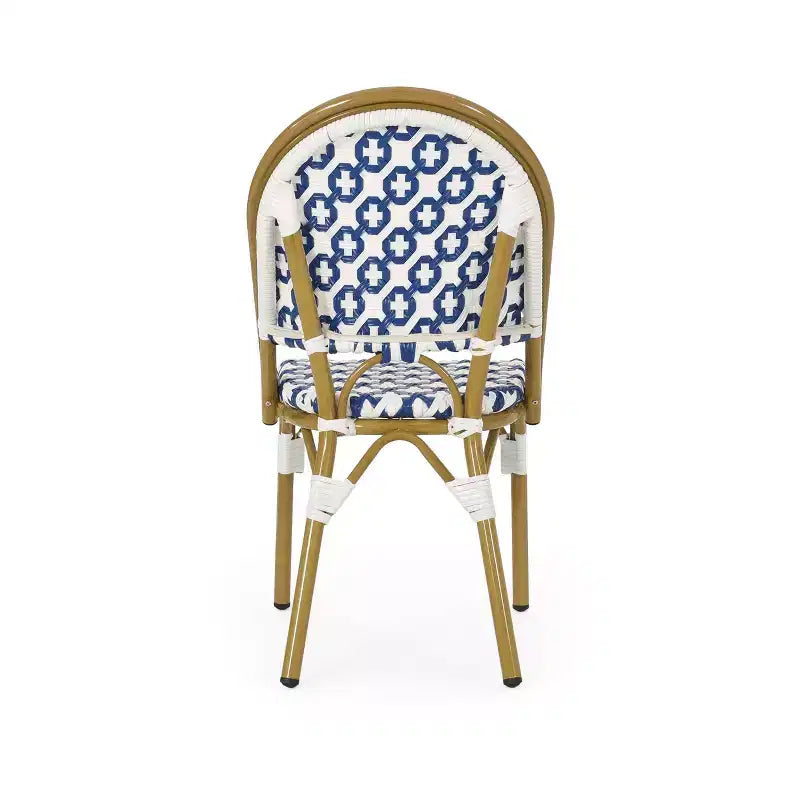 Christopher Knight Home Louna Lot de 4 chaises de bistrot d'extérieur avec finition bambou – Bleu/Blanc