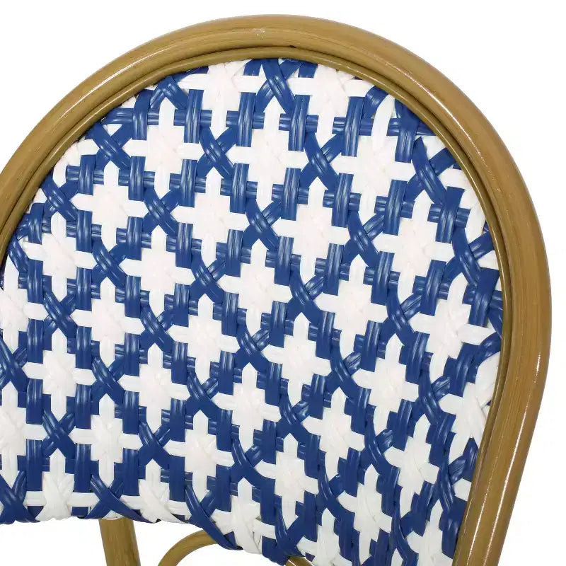 Christopher Knight Home Louna Lot de 4 chaises de bistrot d'extérieur avec finition bambou – Bleu/Blanc