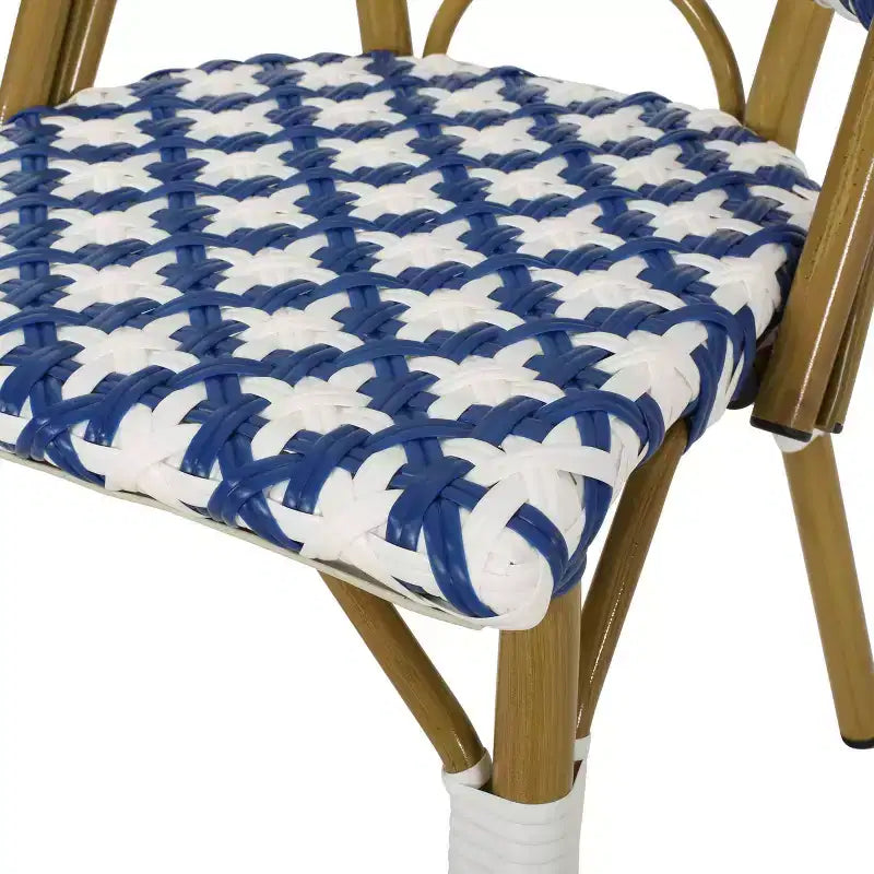 Christopher Knight Home Louna Lot de 4 chaises de bistrot d'extérieur avec finition bambou – Bleu/Blanc