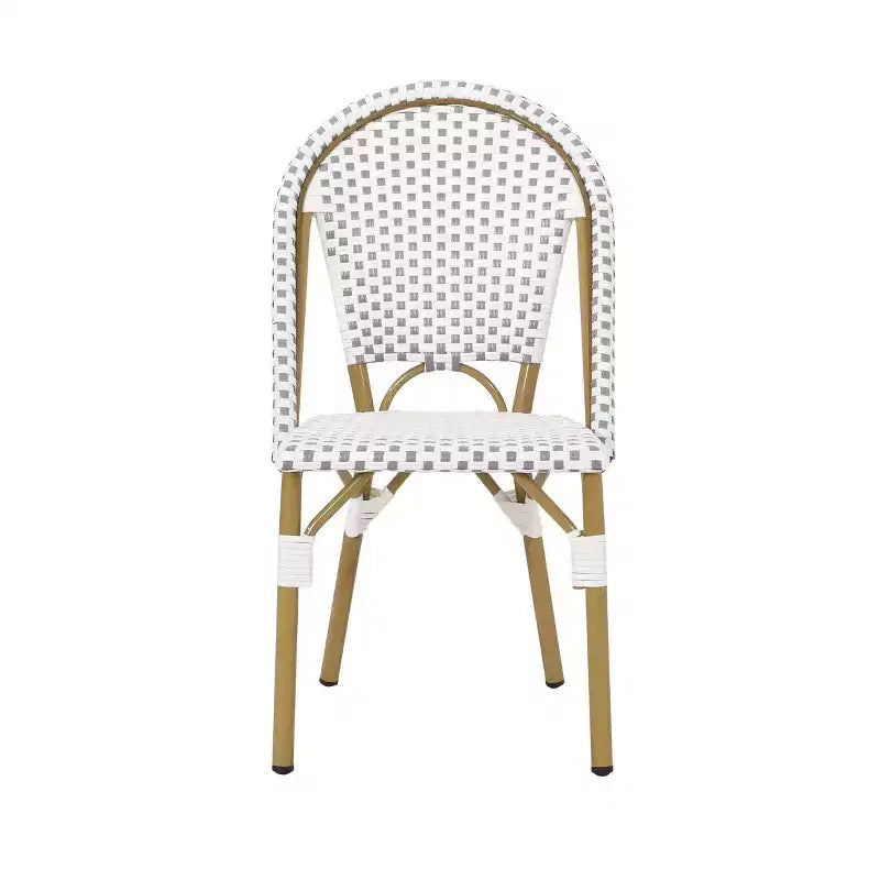 Christopher Knight Home Elize, lot de 4 chaises de café françaises d'extérieur – Gris/Blanc/Bambou