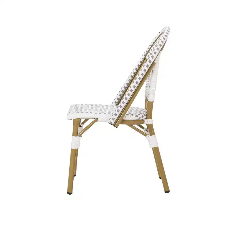Christopher Knight Home Elize, lot de 4 chaises de café françaises d'extérieur – Gris/Blanc/Bambou