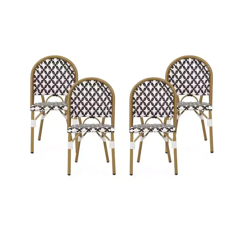 Christopher Knight Home Louna 4pk Outdoor French Cafe Chairs - Black/White/Bamboo