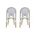 Christopher Knight Home Elize 2pk Outdoor French Cafe Chairs - Blue/White/Bamboo