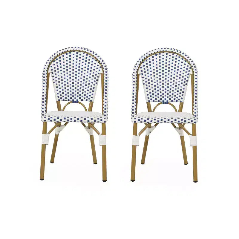 Christopher Knight Home Elize 2pk Outdoor French Cafe Chairs - Blue/White/Bamboo