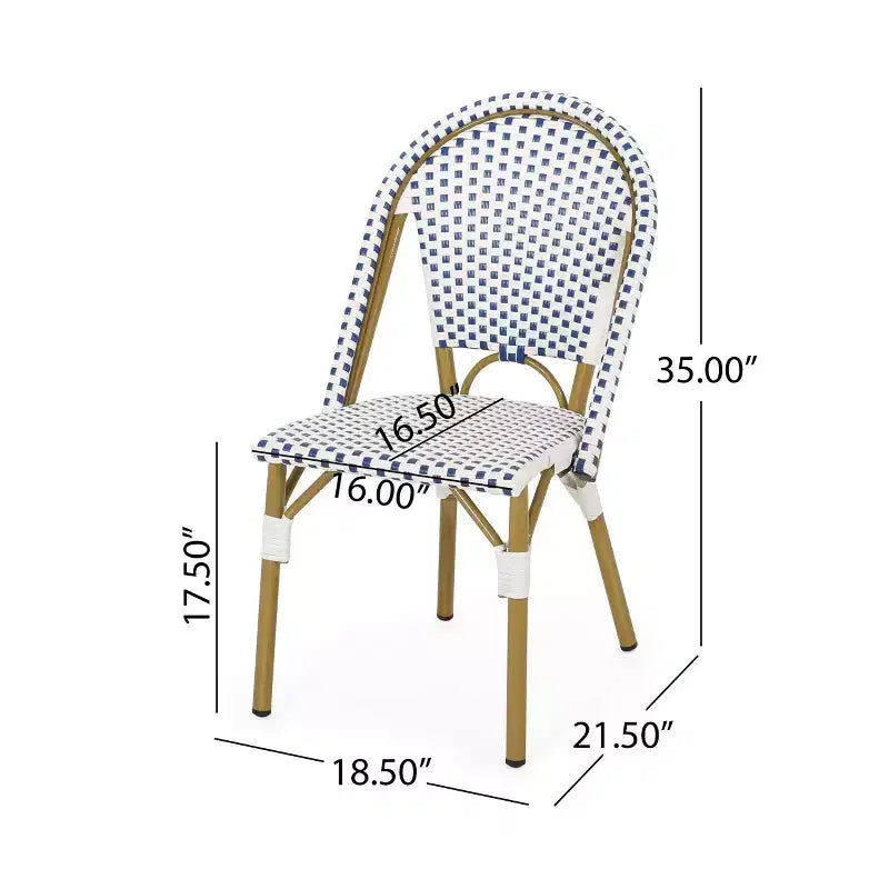 Christopher Knight Home Elize, lot de 2 chaises de café d'extérieur de style français – Bleu/Blanc/Bambou