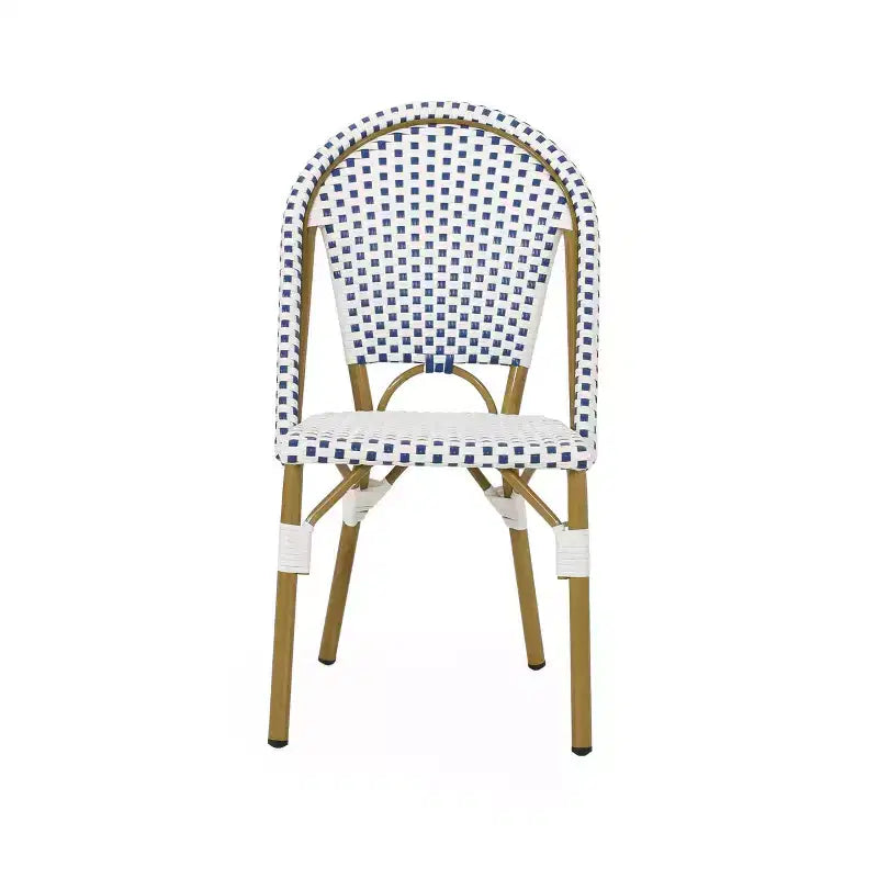 Christopher Knight Home Elize, lot de 2 chaises de café d'extérieur de style français – Bleu/Blanc/Bambou