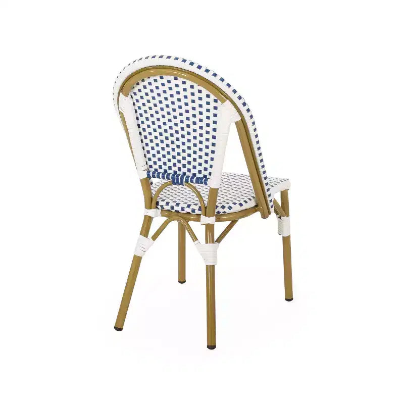 Christopher Knight Home Elize, lot de 2 chaises de café d'extérieur de style français – Bleu/Blanc/Bambou