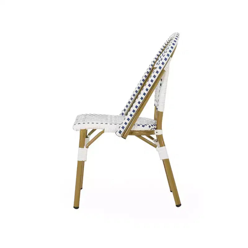 Christopher Knight Home Elize, lot de 2 chaises de café d'extérieur de style français – Bleu/Blanc/Bambou