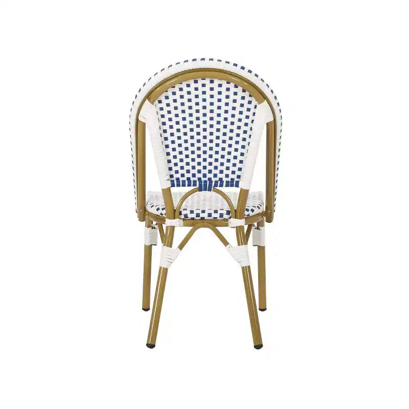 Christopher Knight Home Elize, lot de 2 chaises de café d'extérieur de style français – Bleu/Blanc/Bambou