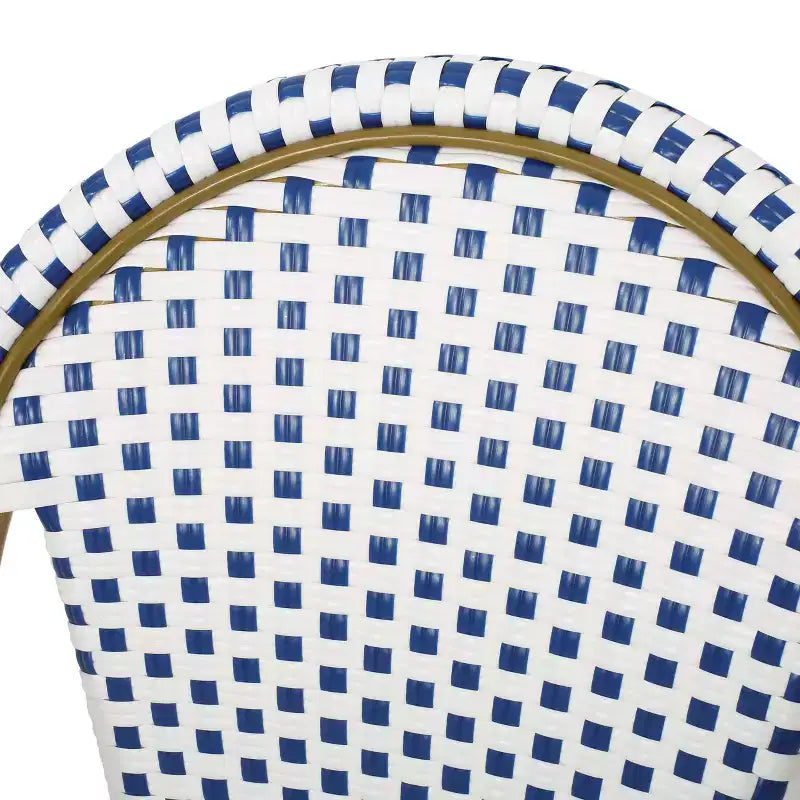 Christopher Knight Home Elize, lot de 2 chaises de café d'extérieur de style français – Bleu/Blanc/Bambou