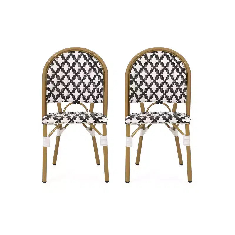Christopher Knight Home Louna 2pk Outdoor French Cafe Chairs with Bamboo Finish - Black/White