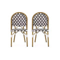 Christopher Knight Home Louna 2pk Outdoor French Cafe Chairs with Bamboo Finish - Black/White