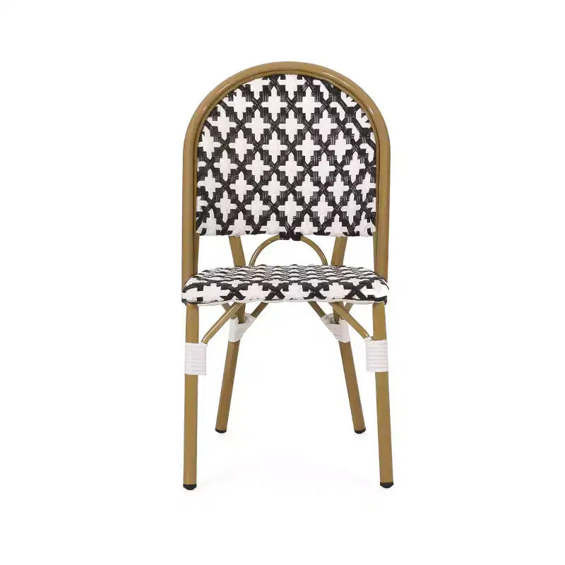Christopher Knight Home Louna, Lot de 2 Chaises de Café Françaises d'Extérieur avec Finition Bambou - Noir/Blanc