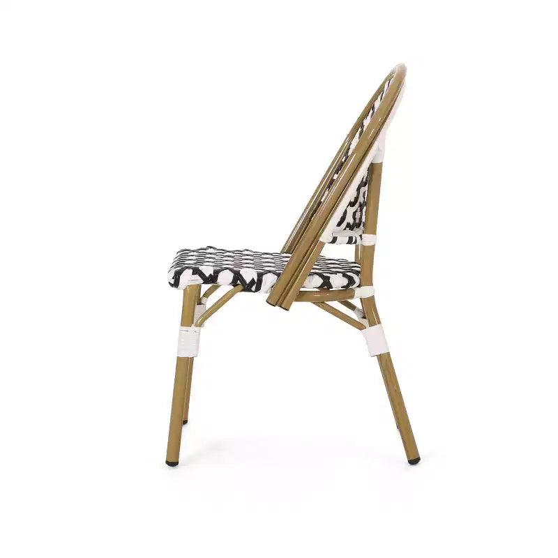 Christopher Knight Home Louna, Lot de 2 Chaises de Café Françaises d'Extérieur avec Finition Bambou - Noir/Blanc