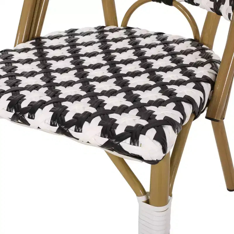 Christopher Knight Home Louna, Lot de 2 Chaises de Café Françaises d'Extérieur avec Finition Bambou - Noir/Blanc