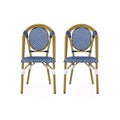 Christopher Knight Home Remi 2pk Outdoor French Cafe Chairs - Blue/White/Bamboo