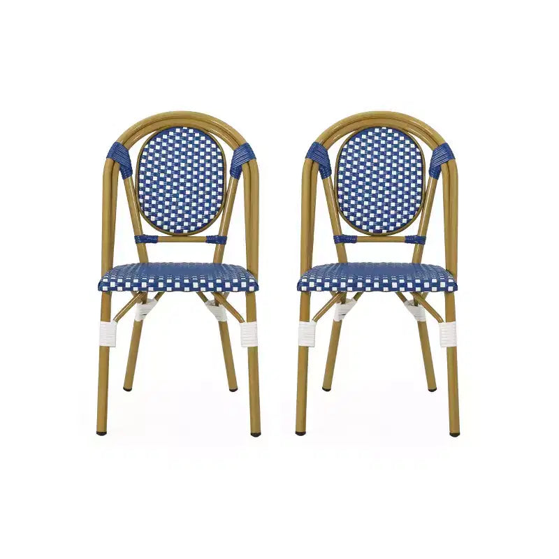 Christopher Knight Home Remi 2pk Outdoor French Cafe Chairs - Blue/White/Bamboo