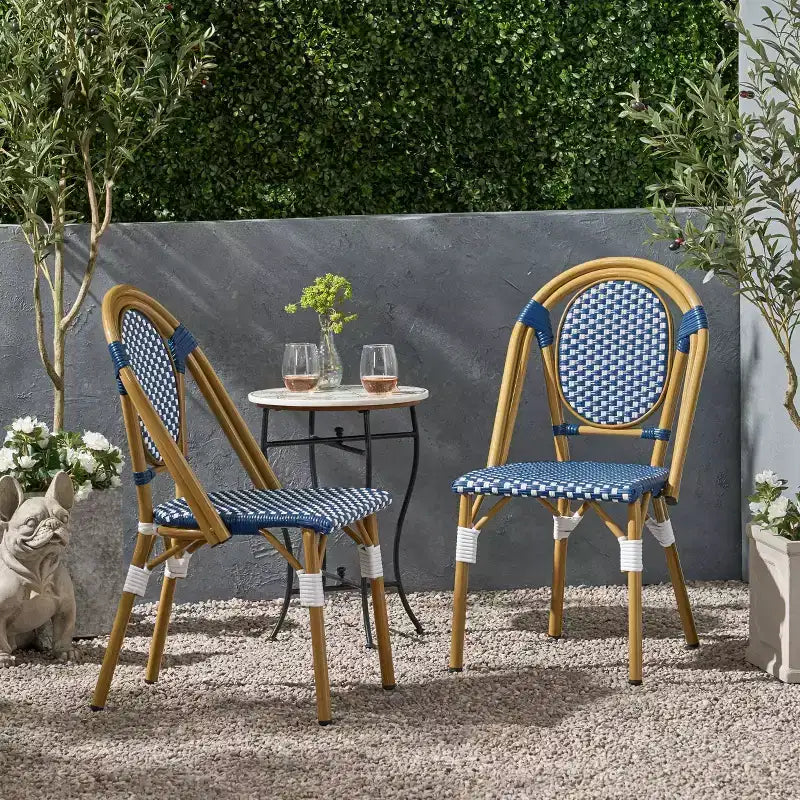 Christopher Knight Home Remi Lot de 2 chaises de café d'extérieur - Bleu/blanc/bambou