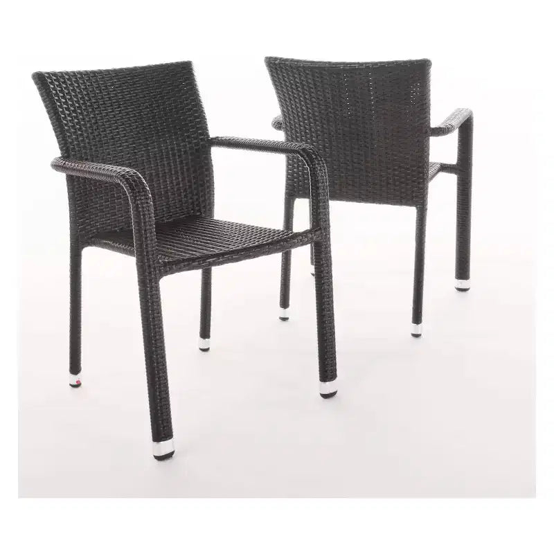 Dover 2pk Wicker Armed Stacking Chairs - Brown - Christopher Knight Home: Patio Dining, Weather-Resistant Aluminum Frame