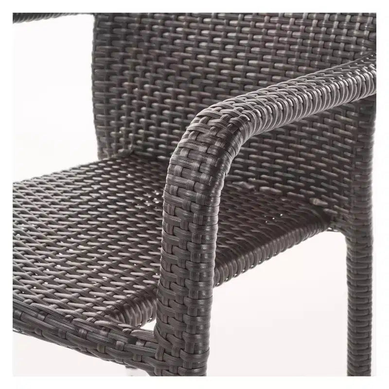 Chaises empilables à accoudoirs en osier Dover, lot de 2 – Marron – Christopher Knight Home : Pour salle à manger extérieure, cadre en aluminium résistant aux intempéries