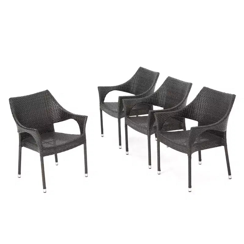 Mirage 4pk Wicker Stacking Chairs - Brown - Christopher Knight Home: Weather-Resistant Iron Frame Patio Seating