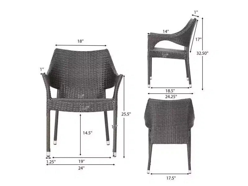 Lot de 4 chaises empilables en osier Mirage – Marron – Christopher Knight Home : Sièges de terrasse à structure en fer résistante aux intempéries
