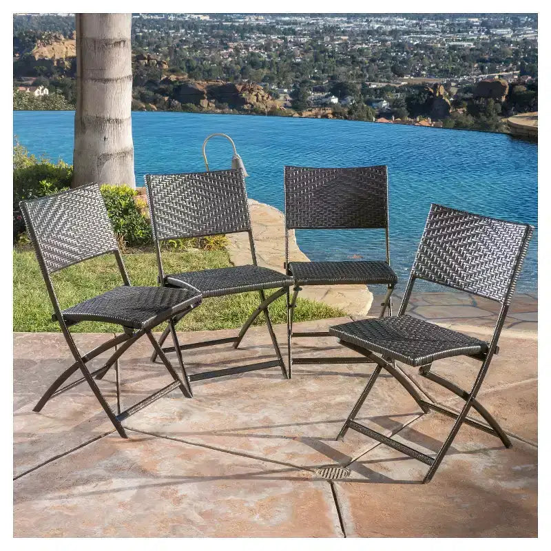 Lot de 4 chaises pliantes de patio en osier El Paso : Résistantes aux intempéries, protégées contre les UV - Christopher Knight Home