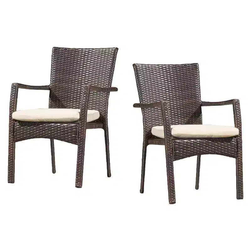 Corsica Set of 2 Wicker Dining Chair with Cushion: Water-Resistant, UV-Resistant - Christopher Knight Home