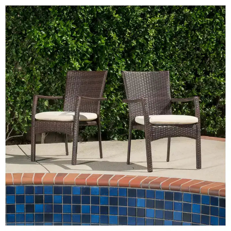 Lot de 2 chaises de salle à manger en osier avec coussin Corsica : Résistantes à l'eau et aux UV - Christopher Knight Home