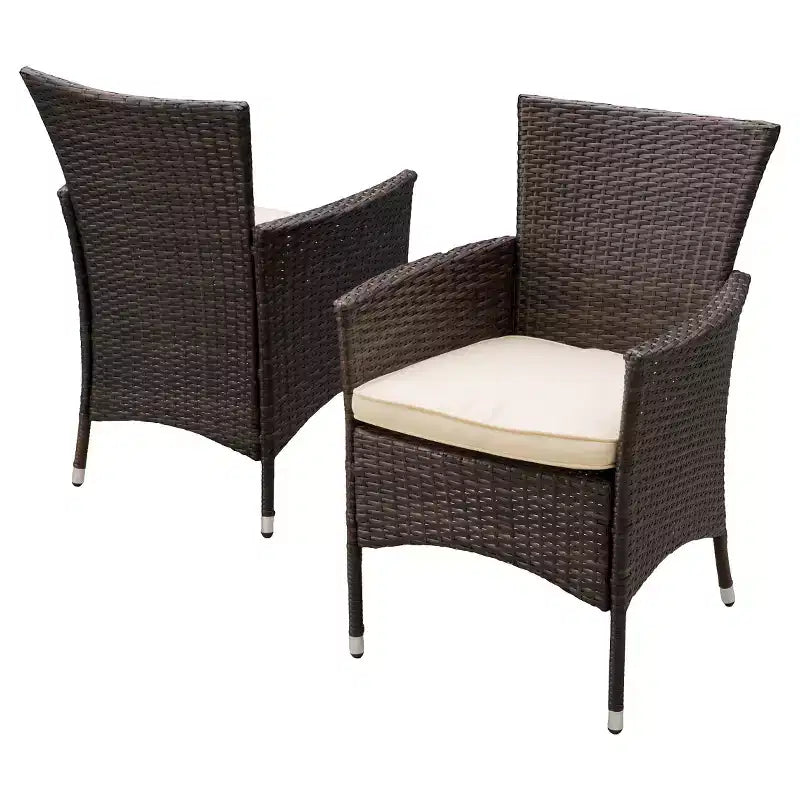 Malta Set of 2 Wicker Patio Dining Chair with Cushion- Brown - Christopher Knight Home: Weather-Resistant, Iron Frame, Foam Cushion