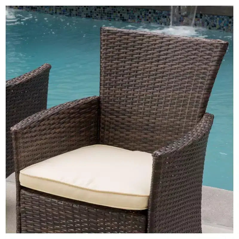 Malta Lot de 2 chaises de salle à manger de patio en osier avec coussin - Marron - Christopher Knight Home : Résistant aux intempéries, cadre en fer, coussin en mousse