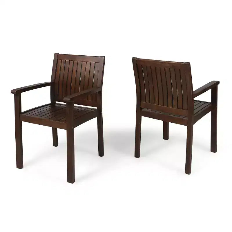 Wilson 2pk Acacia Dining Chair - Dark Brown - Christopher Knight Home: Water-Resistant, Traditional Style, Fixed Arms