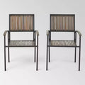 2pk Bridget Wood & Iron Patio Dining Chair Gray: Acacia Slatted, Weather-Resistant - Christopher Knight Home