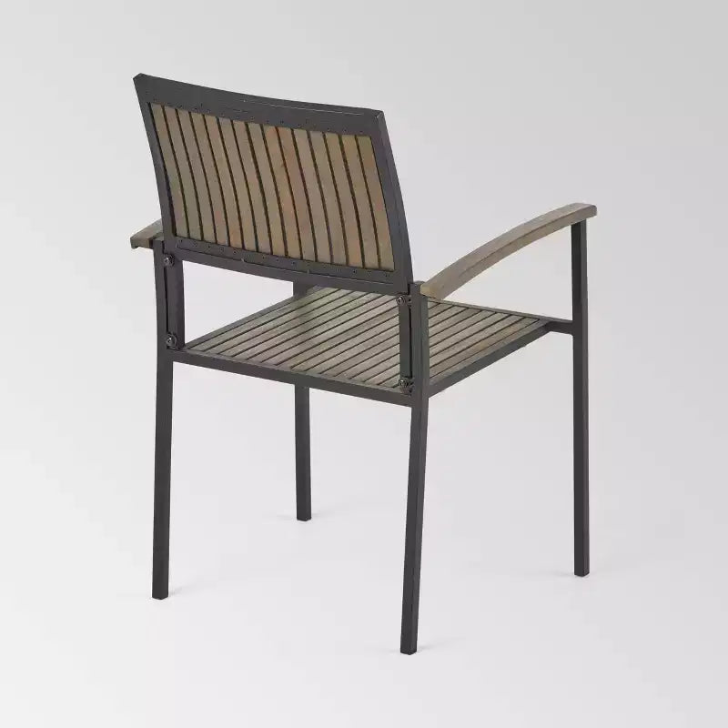 Lot de 2 chaises de salle à manger d'extérieur Bridget en bois et fer gris : lattes en acacia, résistantes aux intempéries - Christopher Knight Home