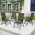 4pk Adjustable Patio Folding Chairs - Black - Captiva Designs: Weather-Resistant Aluminum Frame